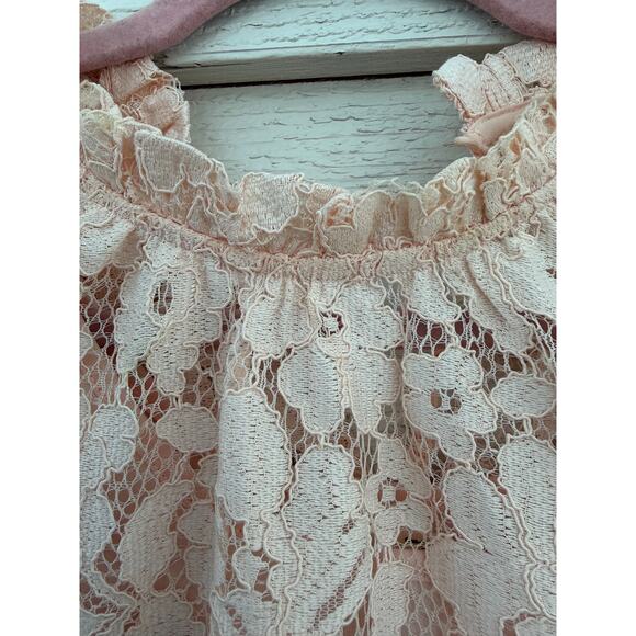 Blush Lace High Neck Blouse – Sheer Floral Romantic Top Size L - Picture 4 of 8
